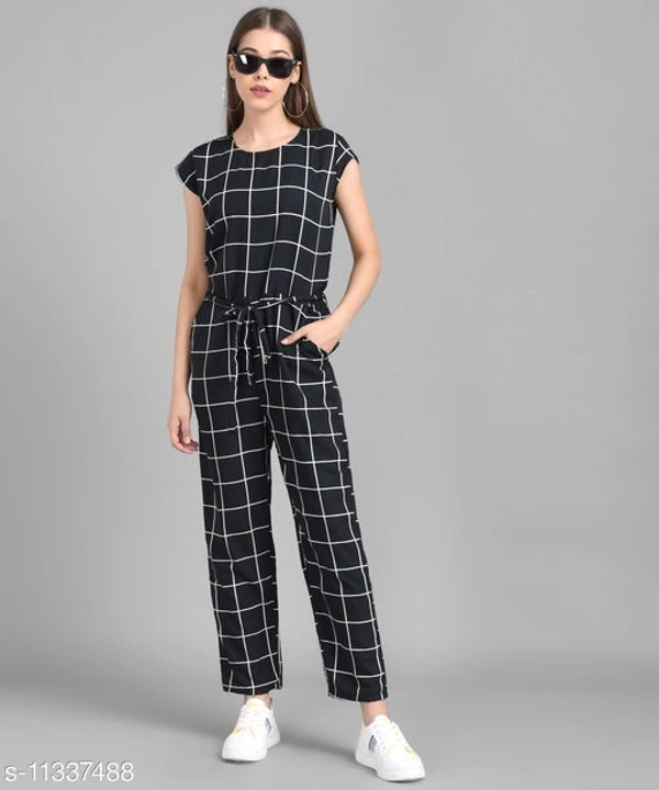 Vivient Black Check Front Knot Printed Jumpsuits - L, available