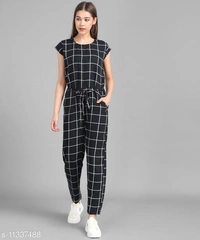 Vivient Black Check Front Knot Printed Jumpsuits - L, available
