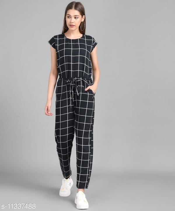 Vivient Black Check Front Knot Printed Jumpsuits - L, available