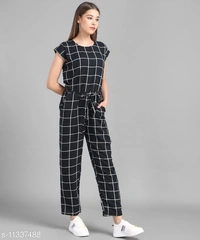 Vivient Black Check Front Knot Printed Jumpsuits - L, available
