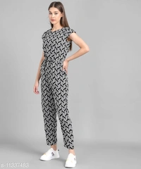 Vivient Black Line Printed Front Knot Jumpsuits - XL, available