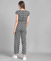 Vivient Black Line Printed Front Knot Jumpsuits - XL, available