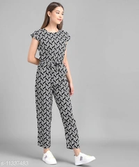 Vivient Black Line Printed Front Knot Jumpsuits - XL, available
