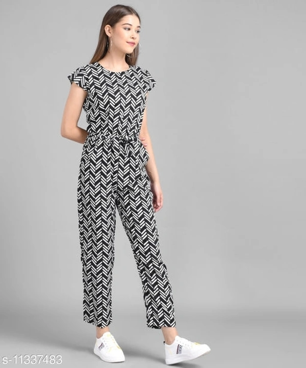 Vivient Black Line Printed Front Knot Jumpsuits - XL, available