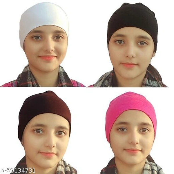 Hejabiya Unisex Solid Hijab Cap Headband Under Scarf - Underscarf for Women Combo Set of 4 Bands (White,Black,Brown,Pink) - Available, Free Size