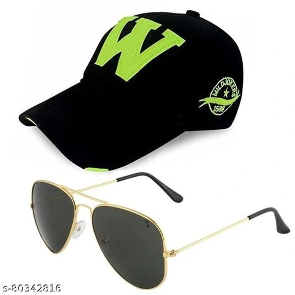 Baseball Cap With Free Green Aviator Sunglasses - Free Size