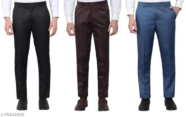 Kurus Pack Of 3 Formal Trouser(Black,Coffee And Royal Blue) - 28