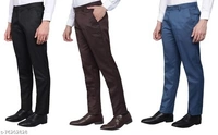 Kurus Pack Of 3 Formal Trouser(Black,Coffee And Royal Blue) - 28