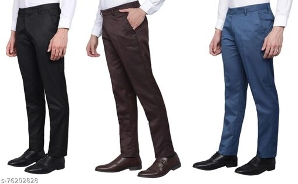 Kurus Pack Of 3 Formal Trouser(Black,Coffee And Royal Blue) - 28
