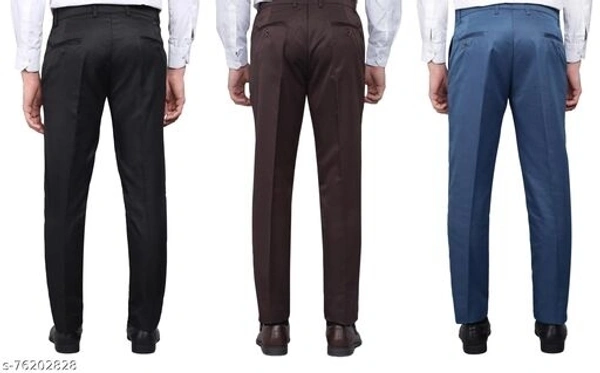Kurus Pack Of 3 Formal Trouser(Black,Coffee And Royal Blue) - 28