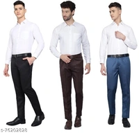 Kurus Pack Of 3 Formal Trouser(Black,Coffee And Royal Blue) - 28