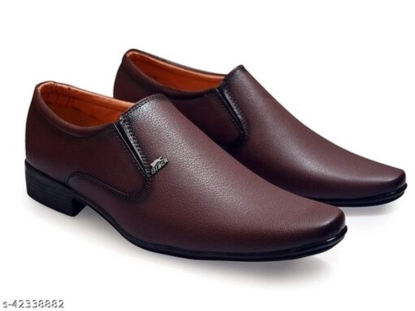 Feetway Without Lace Designer Office Wear Slip On Formal Shoes Stylish Wedding Executive Shoes Brown - IND-6
