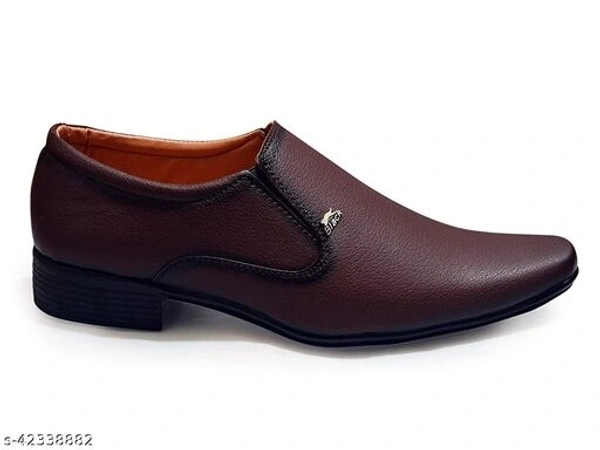 Feetway Without Lace Designer Office Wear Slip On Formal Shoes Stylish Wedding Executive Shoes Brown - IND-6