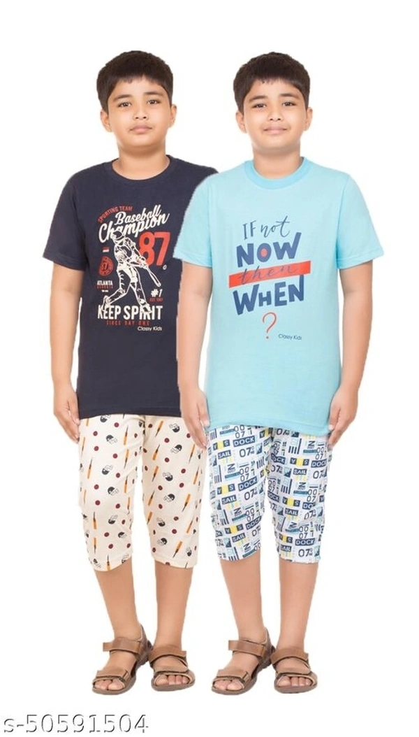 Tee Weavers Boys Nightwear Tshirt with Capri Combo(Pack Of 2) - 11-12 Years