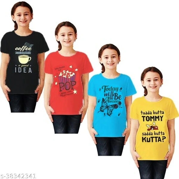 Girls t shirts half sleeve cotton tops combo pack of 4(black,red,blue,yellow) - 2-3 Years