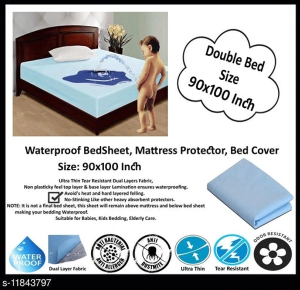 Waterproof Bedsheet, Full Size Double Bed Sheet Cover, Size 90x100 Inch - Free Size