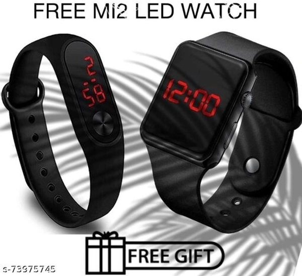 Black New Trendy Stylish Digital Band Combo Watch For Boys - Free Size