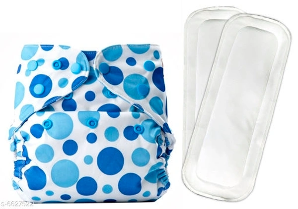 Bumberry Reusable Diaper Cover and 2 Wet Free Inserts (2-36 months) (Blue Dots) - Free Size