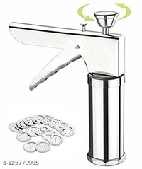 Frekich Stainless Steel Kitchen Press with 15 Different Types of Jalies, Murukku Maker/Bhujiya Maker/Cookies/Namkeen/Noodles/Chakali Maker/Sev Maker/Farsan Maker/Gathiya Maker - Free Size