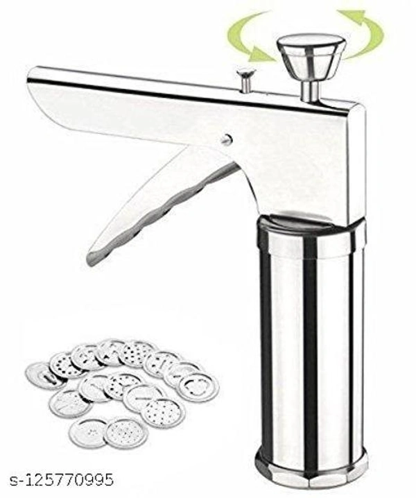 Frekich Stainless Steel Kitchen Press with 15 Different Types of Jalies, Murukku Maker/Bhujiya Maker/Cookies/Namkeen/Noodles/Chakali Maker/Sev Maker/Farsan Maker/Gathiya Maker - Free Size