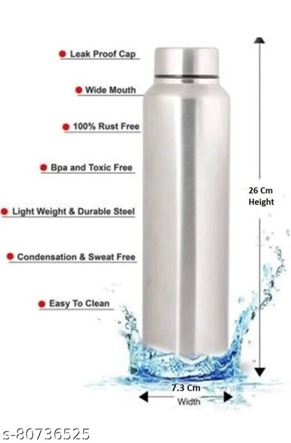 ADITYA KITCHENWARE Stainless Steel Water Bottle 1000 ml /1Litre  for Home/Office/Gym/college/School (Pack of 2, Silver) - Free Size