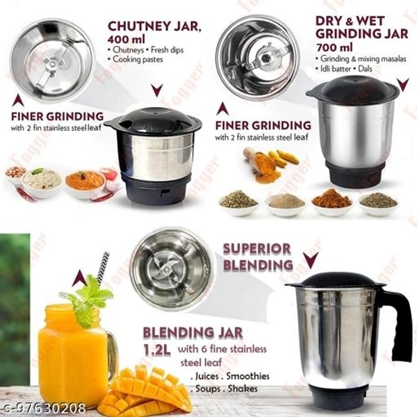 Fogger Royal Mixer Grinder 500W, 3 Jar (Black) - Set of 2) - Free Size