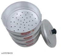 Bartan Bazaar Aluminium Momo Maker with Handles, Durable 4 Tier Steamer for Cooking, Suitable for Home's Kitchen (Silver, Small, 4L Size - Free Size