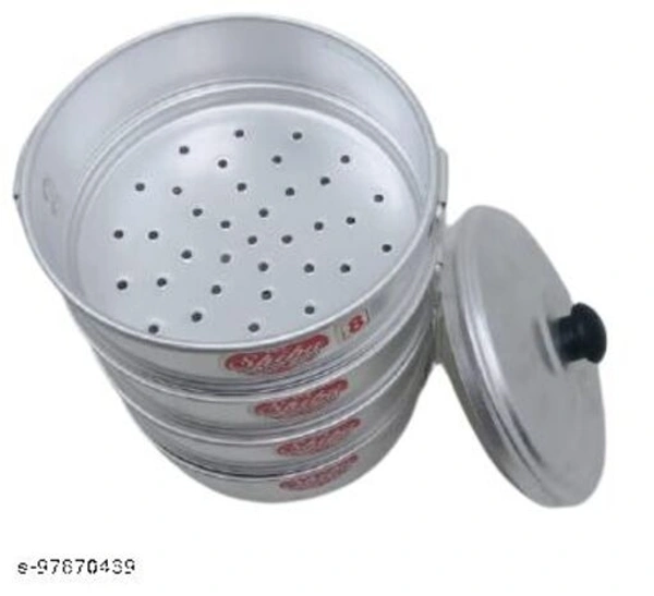 Bartan Bazaar Aluminium Momo Maker with Handles, Durable 4 Tier Steamer for Cooking, Suitable for Home's Kitchen (Silver, Small, 4L Size - Free Size