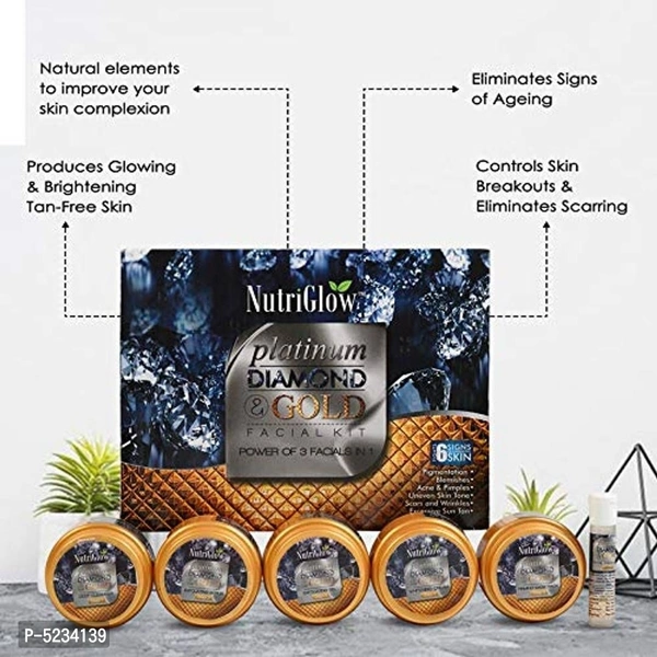 NutriGlow Combo: Platinum, Diamond and Gold Facial Kit (260 gm) + NATURAL Aloe Vera and Cucumber Extracts (500 ml)/Radiant Look/ Skin Whitening Lotion