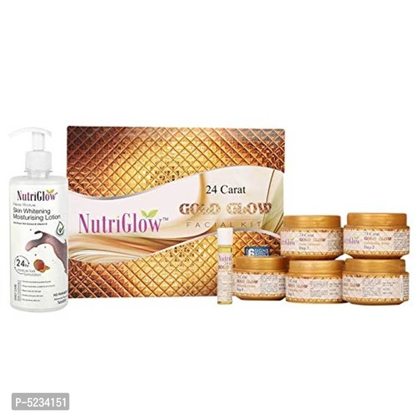 NutriGlow Skin Care Combo : 24 CARAT GOLD Glow Facial Kit (260 gm) + Skin Whitening Moisturizing Lotion (500 ml)/Intense Moisture / Skin Cell Repair / For Reduce Pigmentation