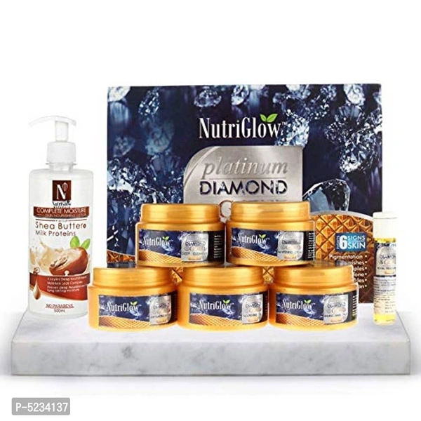 NutriGlow Skin Care Combo: Platinum, Diamond and Gold Facial Kit (260 gm) + NATURAL Shea Butter and Milk Proteins (500 ml)/Radiant Look/ No Parabens/Skin Nourishing Lotion