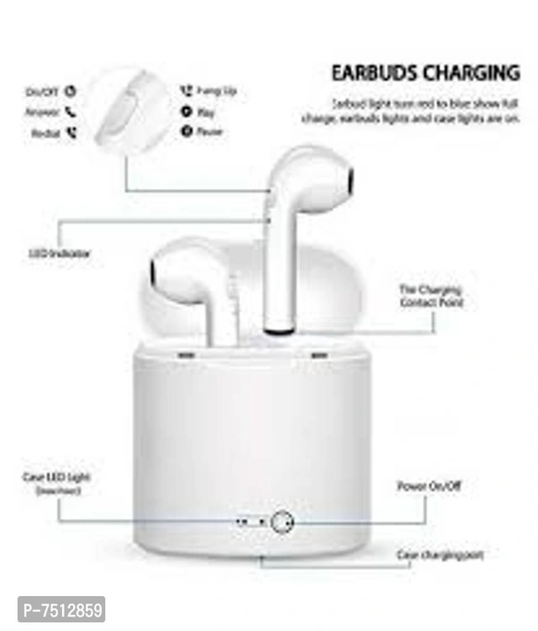 White I7 TWSA Bluetooth Wireless Headset Earphone headphone - Free Size