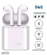 White I7 TWSA Bluetooth Wireless Headset Earphone headphone - Free Size
