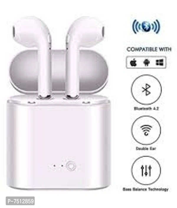 White I7 TWSA Bluetooth Wireless Headset Earphone headphone - Free Size
