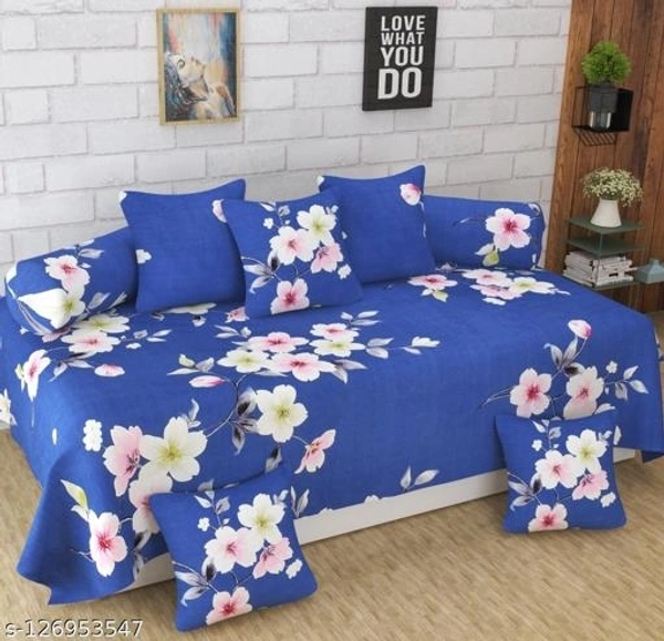 BADOTI Soft Glace Cotton Designer Printed Diwan Set, 1 Single Bedsheet, 2 Bolster Covers, 5 Cushion Covers (multicolor) - 8 Piece - Free Size