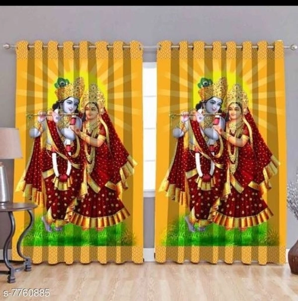 Room Darkening 3D Digital Radha with Krishna Printed Door Curtain-7ft-1 Pc - 7 Feet