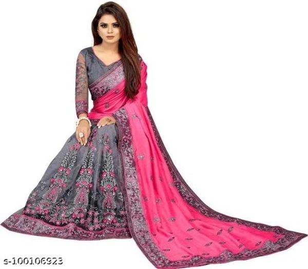 women's new designer fancy net embroidered work with mirror heavy work saree with blouse wedding collection trending saree - Free Size