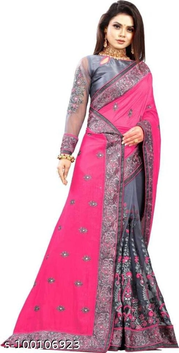 women's new designer fancy net embroidered work with mirror heavy work saree with blouse wedding collection trending saree - Free Size