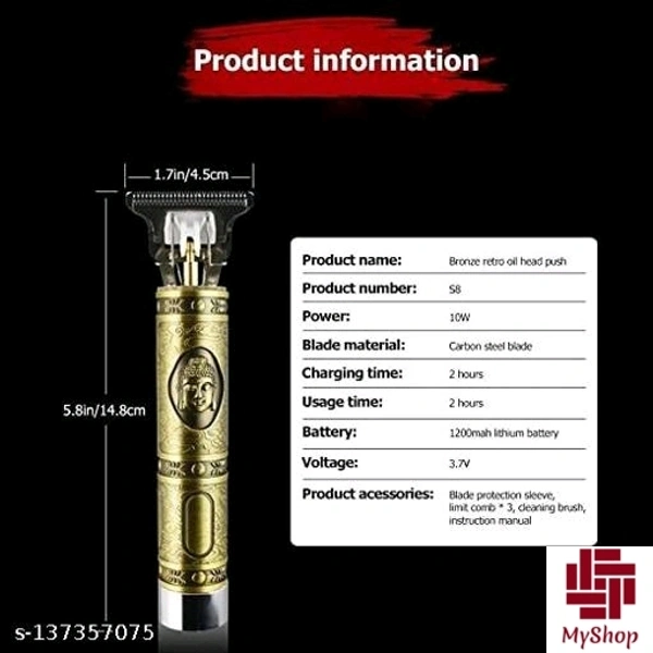 Maxtop Men's /538 Hair Trimmer Heavy Quality Rechargeable Buddha Trimmer Machine, Professional full Metal Body Trimmer Cum Outliner, T-Blade Bald Beard Shaver, Buddha Design Hair Clipper Trimmer (Golden) - Free Size