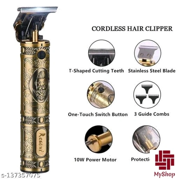 Maxtop Men's /538 Hair Trimmer Heavy Quality Rechargeable Buddha Trimmer Machine, Professional full Metal Body Trimmer Cum Outliner, T-Blade Bald Beard Shaver, Buddha Design Hair Clipper Trimmer (Golden) - Free Size