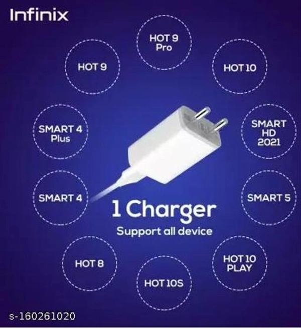 Infinix Hot 10 2Amp Mobile CU-60IX Charger with Datacable Cable (White, Cable Included) - Free Size