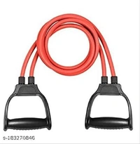 Double Toning Resistance Tube Pull Rope Elastic Rubber Exercise Band for Stretching, Workout, Home Gym and Toning with Heavy Quality D Shaped Handles - Free Size