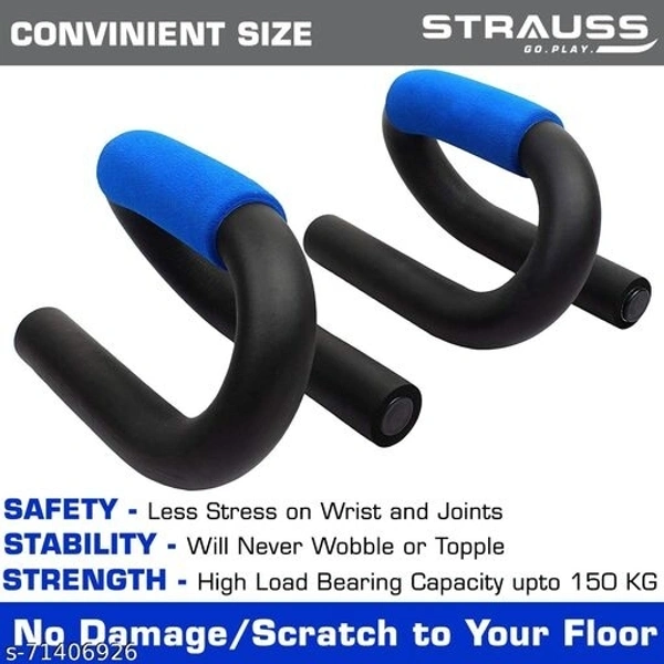 Strauss Power Pushup Bar Stand for Gym & Home Exercise with Foam Grip Handle for Chest Press, (Black/Blue) (PushUp Stand with Foam Grip | Push-up Bar) - Free Size