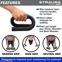 Strauss Power Pushup Bar Stand for Gym & Home Exercise with Foam Grip Handle for Chest Press, (Black/Blue) (PushUp Stand with Foam Grip | Push-up Bar) - Free Size