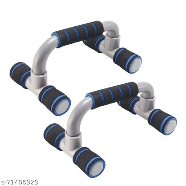 Strauss Moto Pushup Bar Stand for Gym & Home Exercise with Foam Grip Handle for Chest Press, Pair (Black/Blue) (PushUp Stand with Foam Grip | Push-up Bar) - Free Size