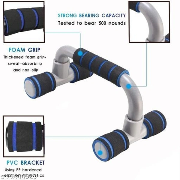 Strauss Moto Pushup Bar Stand for Gym & Home Exercise with Foam Grip Handle for Chest Press, Pair (Black/Blue) (PushUp Stand with Foam Grip | Push-up Bar) - Free Size