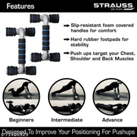 Strauss Moto Pushup Bar Stand for Gym & Home Exercise with Foam Grip Handle for Chest Press, Pair (Black/Blue) (PushUp Stand with Foam Grip | Push-up Bar) - Free Size