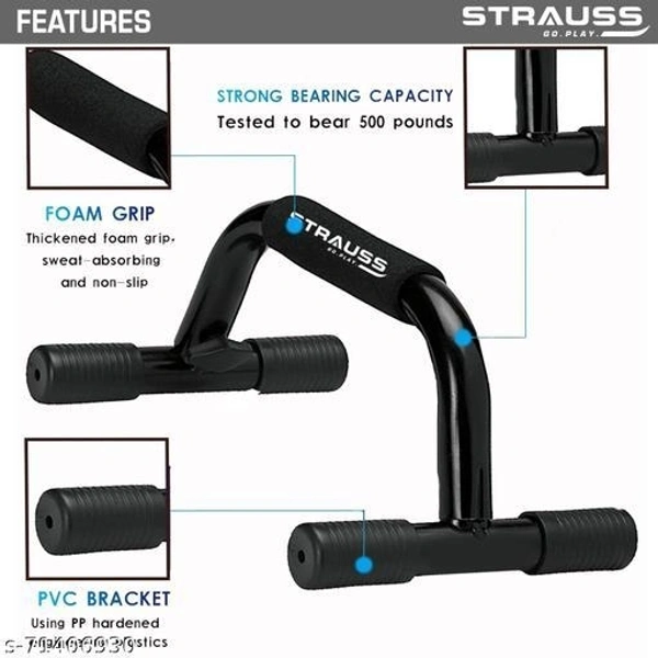 Strauss Steel Pushup Bar Stand for Gym & Home Exercise with Foam Grip Handle for Chest Press, (Black) (PushUp Stand with Foam Grip | Push-up Bar) - Free Size