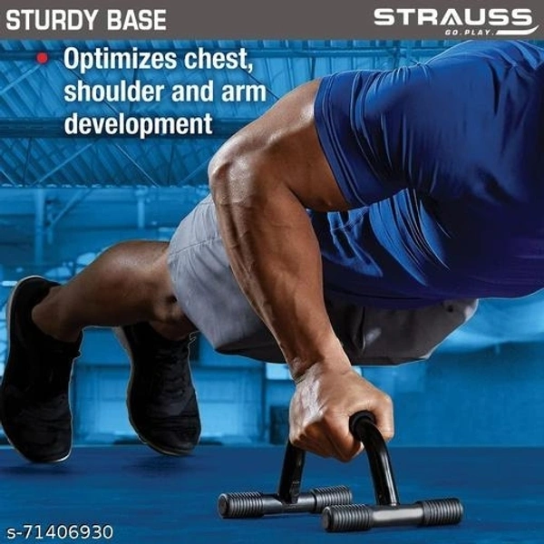 Strauss Steel Pushup Bar Stand for Gym & Home Exercise with Foam Grip Handle for Chest Press, (Black) (PushUp Stand with Foam Grip | Push-up Bar) - Free Size