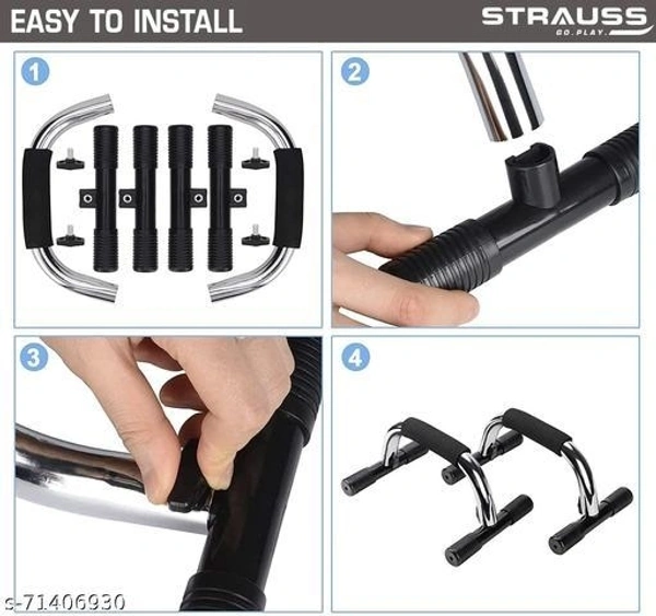 Strauss Steel Pushup Bar Stand for Gym & Home Exercise with Foam Grip Handle for Chest Press, (Black) (PushUp Stand with Foam Grip | Push-up Bar) - Free Size